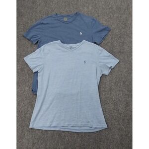 Lot of 2 Polo Ralph Lauren Shirt Mens Medium Blue V Neck Crew Short Sleeve Tee